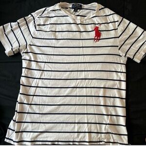 Polo by Ralph Lauren Men's White and Navy Striped Tee